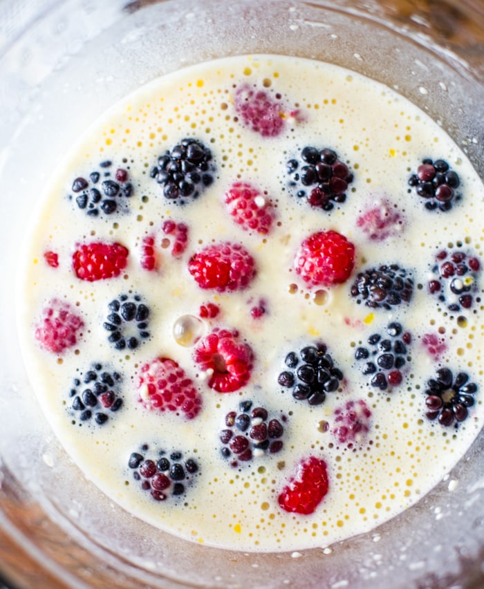pancake batter with mixed berries
