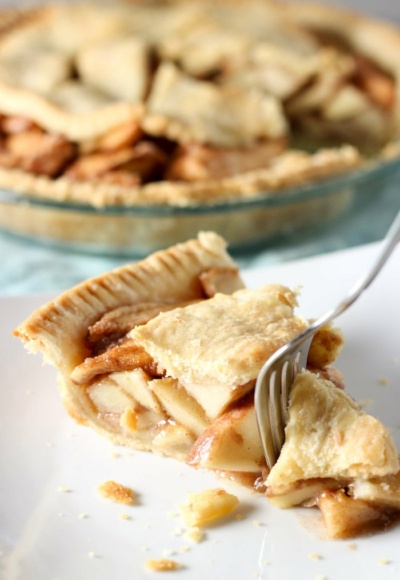 apple pie with fork on plate