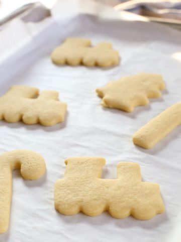baked sugar cookies on baking sheet