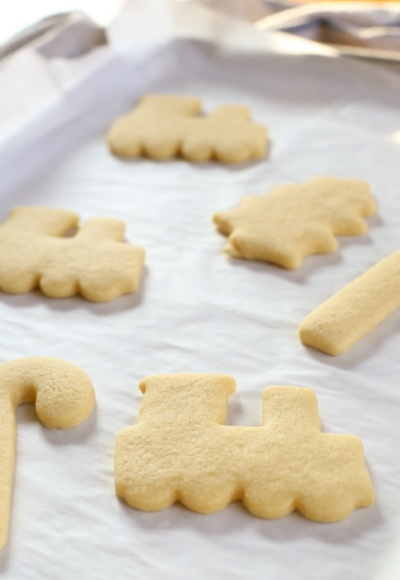 baked sugar cookies on baking sheet