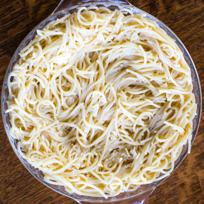 spaghetti noodle crust in pie plate