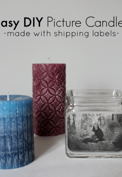 easy DIY picture candles made with shipping labels