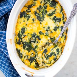 spinach and rice casserole with spoon