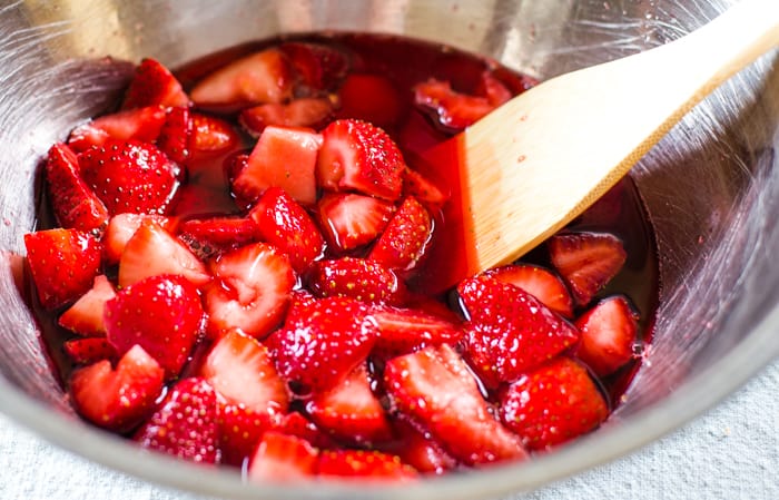 fresh strawberries and jello in bowl