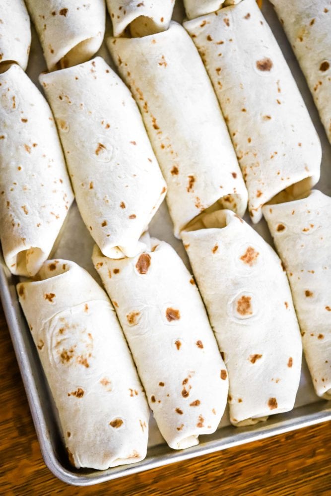 breakfast burritos on sheet pan