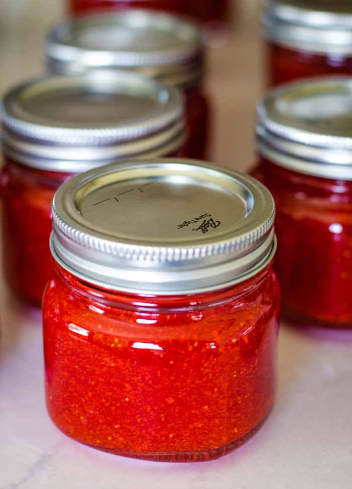 freezer strawberry jam in 8 ounce jar