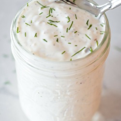 tarter sauce in pint sized jar with spoon
