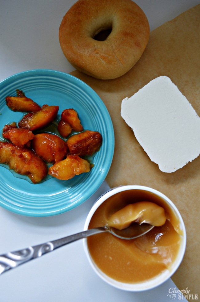 Ingredients to make honey peach cream cheese spread