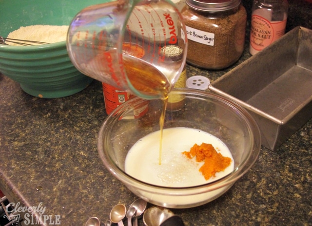 Mixing ingredients for homemade corn bread