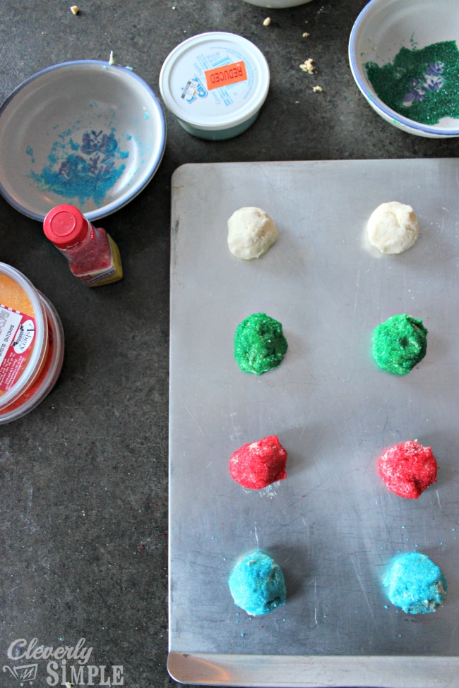 Sugar cookies balls in colorful sugars