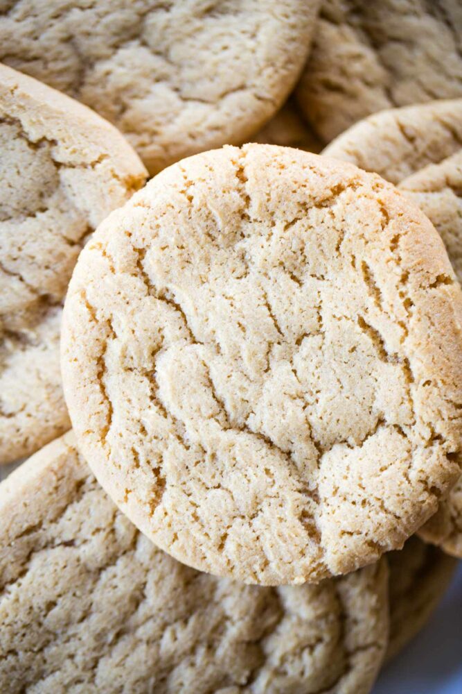 close up of butterscotch cookies on stack of cookies