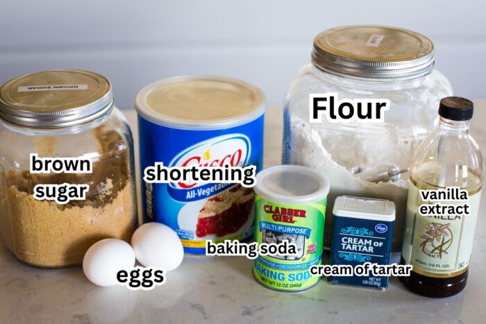 ingredients labeled for batter to make butterscotch cookies