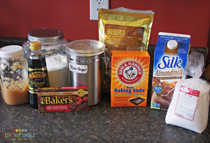 Ingredients for quick and simple chocolate cake