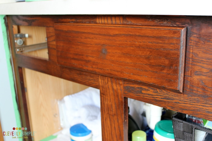 after first coat of gel stain on bathroom vanity cabinet