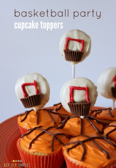homemade basketball party cupcake topper
