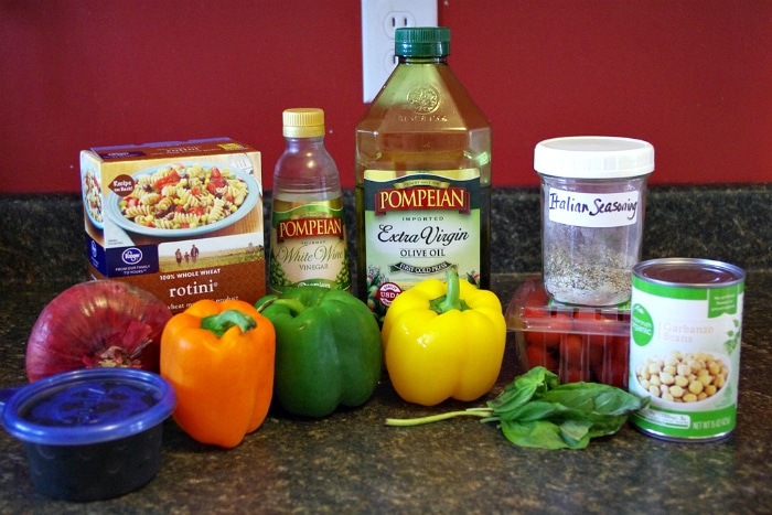 Ingredients for quick and simple pasta salad