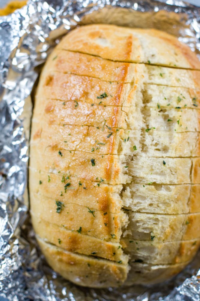 top view of garlic bread
