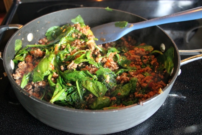 spinach and meat mixture