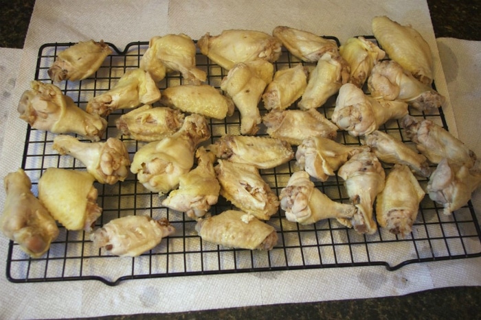baked bbq chicken wings on cooling rack