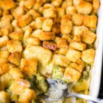 broccoli and cheese casserole in baking dish