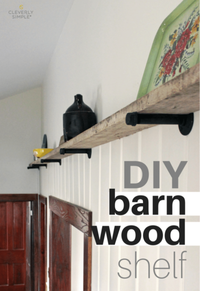 DIY barn wood shelf in the kitchen