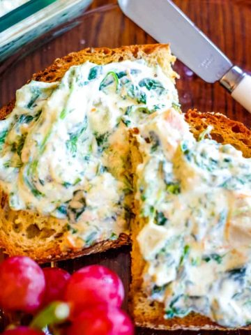 cold spinach dip on toast