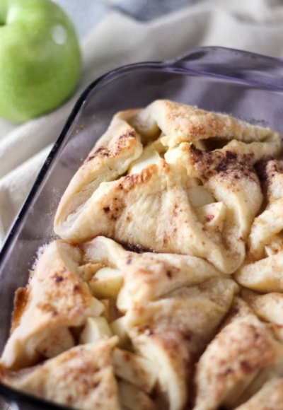 apple dumplings in square pan with apple