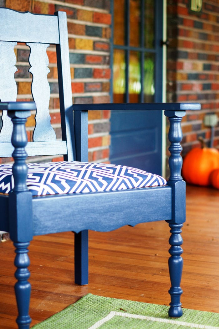 painted blue porch furniture on front porch