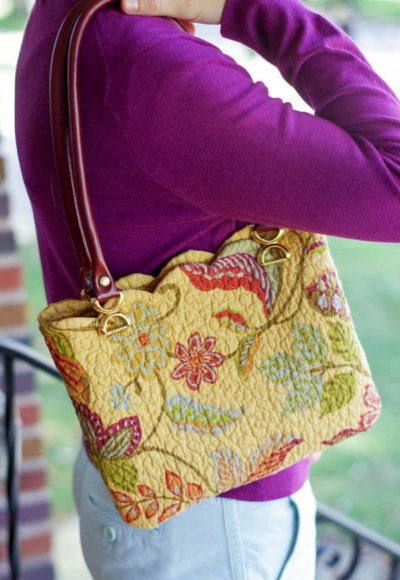 placemat purse on shoulder of girl