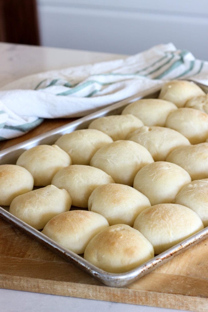 dinner rolls on a baking pan