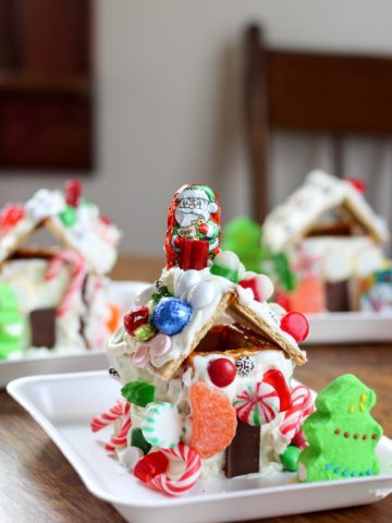 Gingerbread house decorated on plate