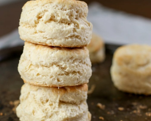 stack of biscuits on baking pan