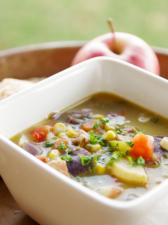 dairy free potato soup in bowl