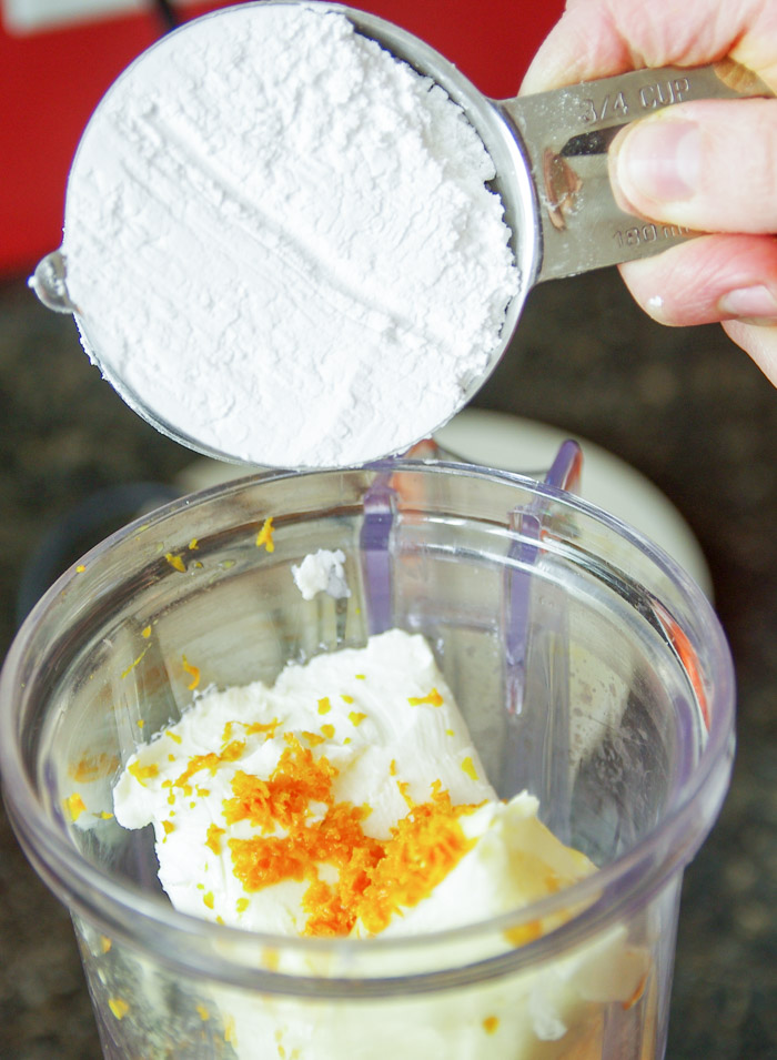 orange cream cheese frosting in blender