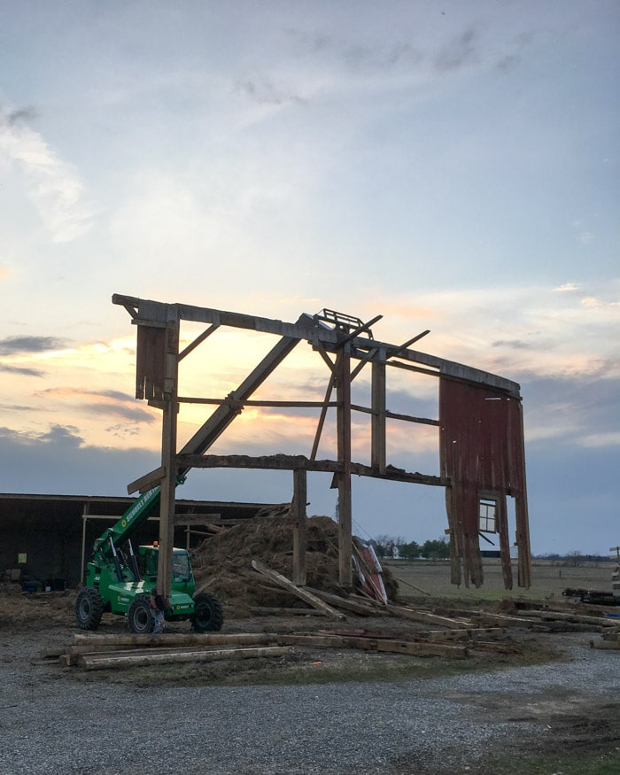 barn piece being removed