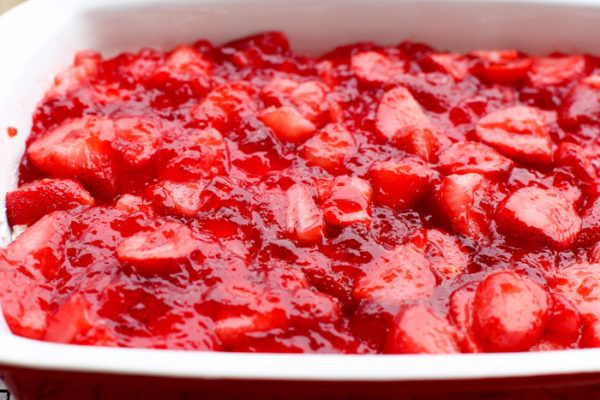 strawberry layer in dish