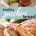 healthy zucchini bread on plate that has been sliced