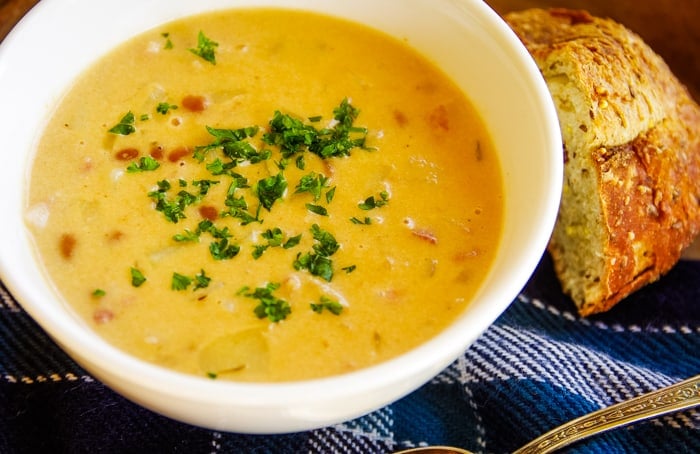 bean and bacon chowder recipe in bowl