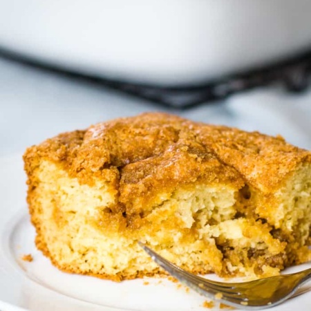sour cream coffee cake on plate with fork