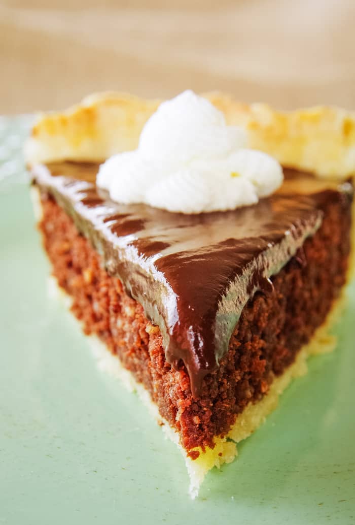 slice of chocolate coconut pie on plate
