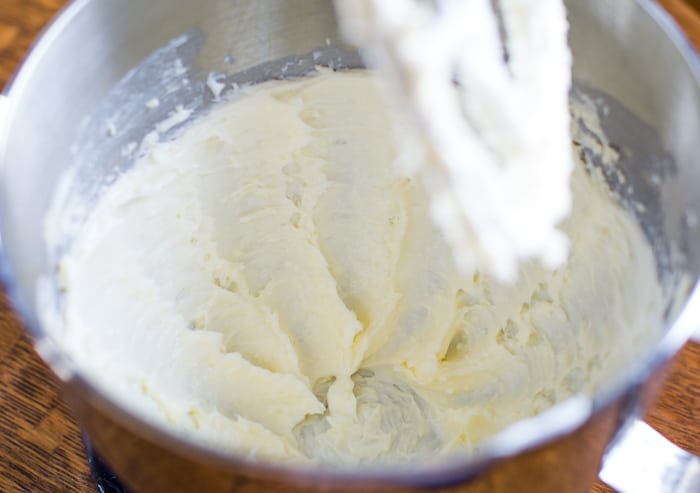 creamed butter and shortening in mixing bowl