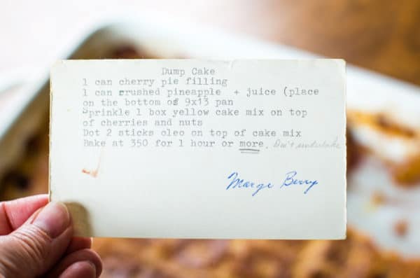 traditional cherry pineapple dump cake recipe card