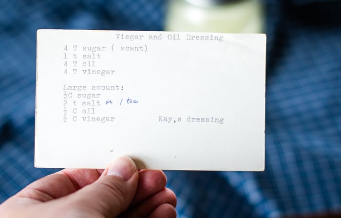 recipe card of oil and vinegar salad dressing
