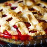 strawberry rhubarb pie baked in oven