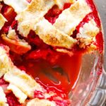 strawberry rhubarb pie in pie pan