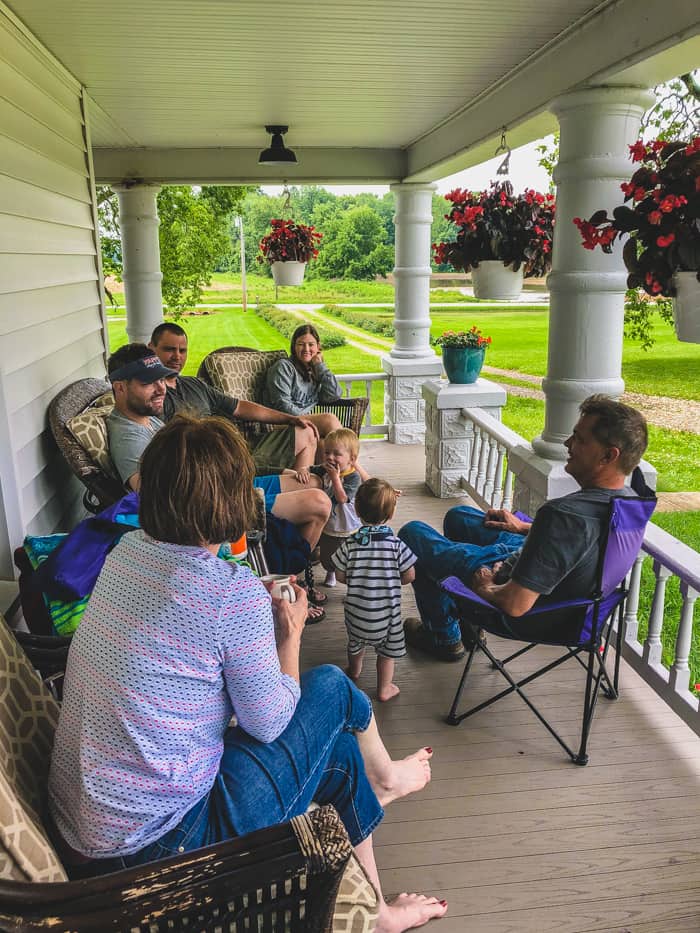 family on porch