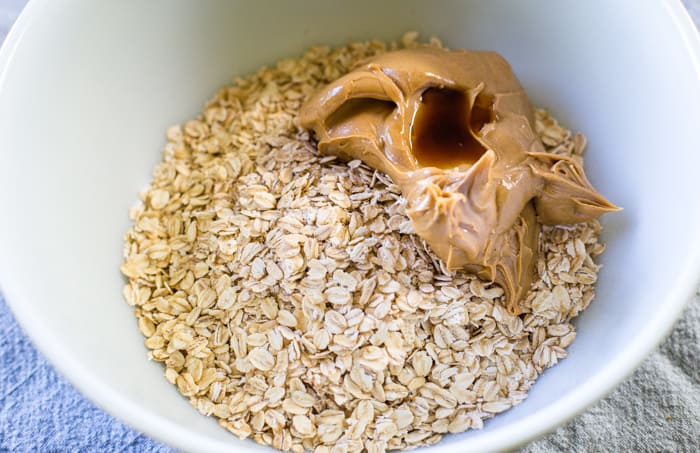 peanut butter and old fashioned oats in bowl