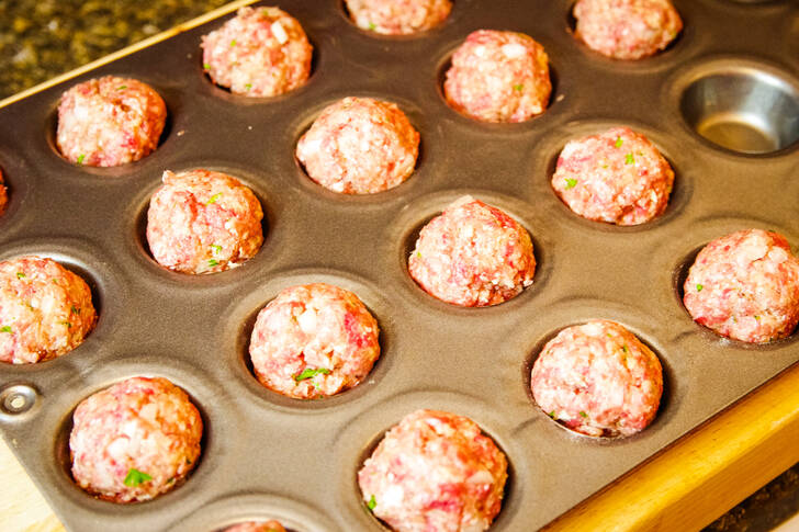 venison meatballs rolled in baking pan