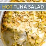 hot tuna salad in casserole dish