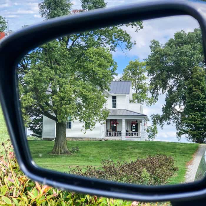 rearview mirror of farmhouse